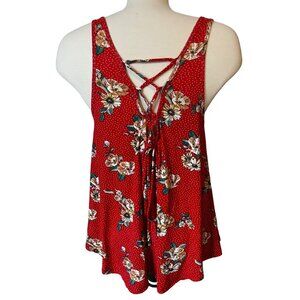 Urban Girl Flowy Sleeveless Tank Blouse Sz Large Red Floral Boho Shirt